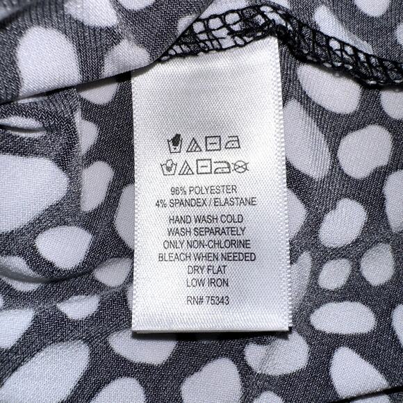 Tahari Womens Size XL Black White Dot Pattern Cross Front Long Sleeve Blouse - Picture 5 of 8